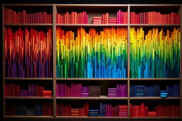 Diversified Colorful folders bookshelves rainbow. Office paper empty portfolio. Generate Ai - obrazy, fototapety, plakaty