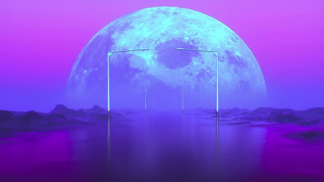 Sci-fi neon blue landscape in a seamless loop.

