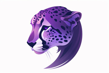 A sleek cheetah face icon with a gradient of cool purple hues, showcasing its elegance through clean, modern lines. Isolated on white background.
