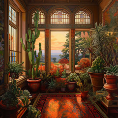 Fototapeta na wymiar cactus plants, in a sunroom