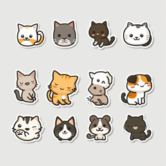Minimalistic 2D arts for cats stickers with a white background