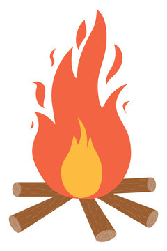 Bonfire burning on firewood, campfire vector Illustration on white background. Illustration in flat style for web design, banner, flyer, invitation, card