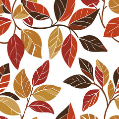 seamless texture depicting maple leaves in shades of red, yellow, and orange, along with red berries and brown acorns