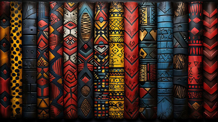 Frame, African and ancient art, pattern and tribal, texture and background, object and culture in illustration.Textile, design and creative with lines, style and decoration, vintage and shape