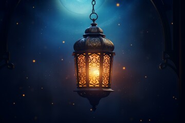 Fototapeta na wymiar Symbolic Ramadan lantern moon background. Night lamp holy evening moon. Generate Ai
