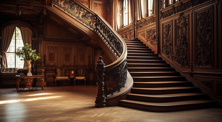 Ornate Baroque Staircase in Opulent Historical Interior - 788478092