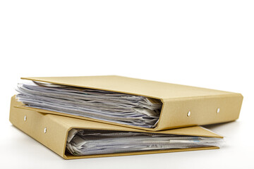 Cardboard folders for document storage.