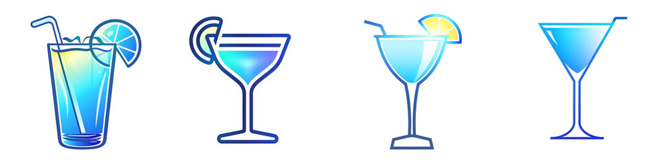 Cocktail clipart collection, symbol, logos, icons isolated on transparent background