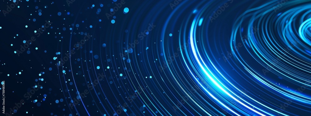 Poster blue background with glowing circular lines technology digital abstract line art circle design eleme
