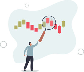 businessman trader magnify candlestick chart. take profit, buy and sell indicator chart.flat vector illustration.