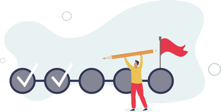 businessman project manager holding pencil to check completed tasks in project management timeline.flat vector illustration.