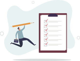 businessman jumping high after completed tasks or accomplish work.flat vector illustration.