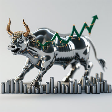 Chrome Bull Statue Symbolizing Financial Markets