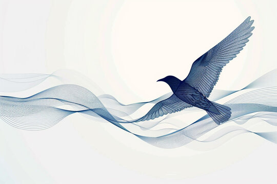 An abstract bird soaring gracefully against a clean white backdrop, its bold vector lines conveying a sense of freedom.
