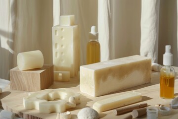 Many different types of soaps and soap bars on a table