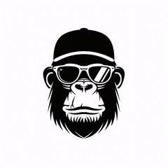Fototapeta premium logo minimalistic design of an Ape wearing sunglasses and