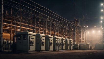 Substation with switchgear a transmission transformers for high voltage electric power AI Generative - obrazy, fototapety, plakaty