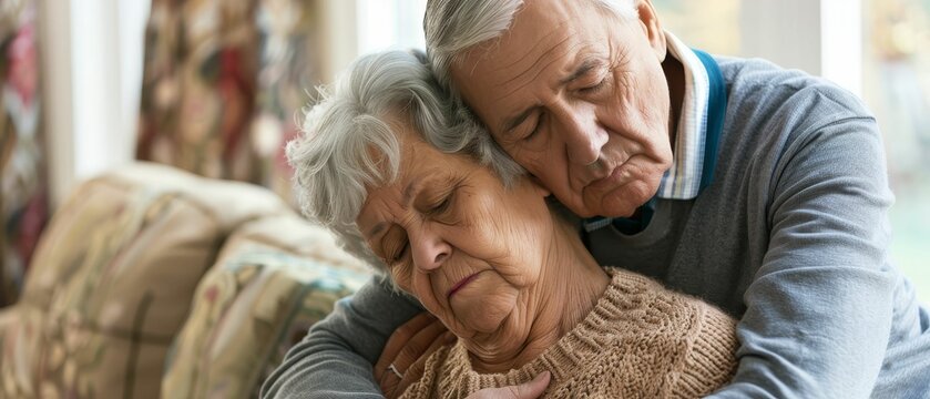Senior caring for their spouse, love enduring, physically weary