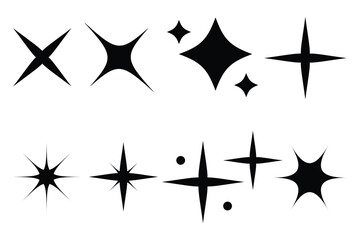 Twinkling stars. Set of black silhouettes of stars. 
Star icons. Shine icon, Clean star icon design. Abstract, Retro futuristic sparkle icons collection.
