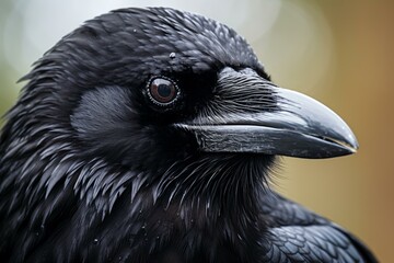 Naklejka premium Observant Raven closeup corvus. Natural eye. Generate Ai