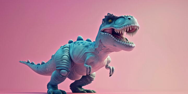 playful tyrannosaurus rex in pink hues 3d illustration for children's fantasy. Dinosaur Day, withcopy space for text