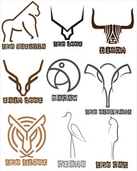 animal combo vectors. different types of animals such as gorilla, rain deer, bison, deer, macaw, elephant, tiger, crane, cat. Best vector design for animals.