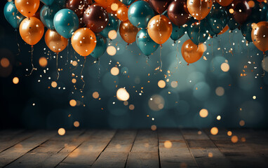 Wooden floor covered in balloons. Generative AI