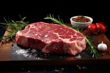 Raw beef steak. Protein fresh slice. Generate Ai - Powered by Adobe