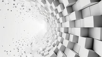 A digital artwork of a 3D tunnel vortex with cubic elements, Abstract 3D Vortex Tunnel.