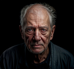 Obraz premium Hombre mayor pensativo, fondo negro