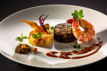 Gourmet shrimps dish on a plate in restaurant - 788487416
