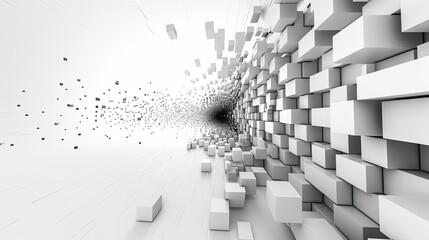 Fototapeta premium A digital artwork of a 3D tunnel vortex with cubic elements, Abstract 3D Vortex Tunnel.