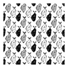 Seamless pattern of black and white fish. Isolated on white background. Pattern for fabric, paper, textiles and much more. Vector illustration.