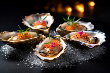 Big fresh oysters on a plate with ice - 788487899