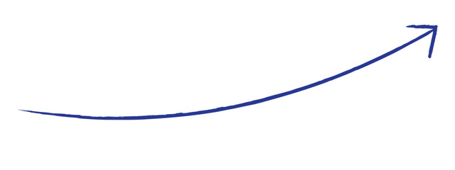 Hand-drawn blue brush arrow vector isolated on a white background.