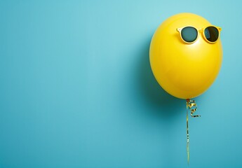 yellow balloon with sunglasses on it on blue background