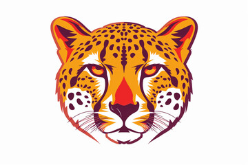 An eye-catching cheetah face icon in contrasting shades of vibrant orange and deep crimson, exuding modernity with its bold and clean lines. Isolated on a white background.