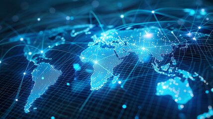 visualization of the electricity web internet world map, glowing with nodes and connections symbolizing the digital world wide web,  global network connectivity, communication.