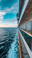Luxury cruise ship at sea, endless ocean view, elegant, adventurous