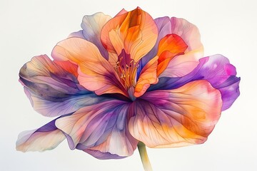 a blooming flower in watercolor technique, showcasing vibrant hues and delicate textures up close Ideal for botanical illustrations