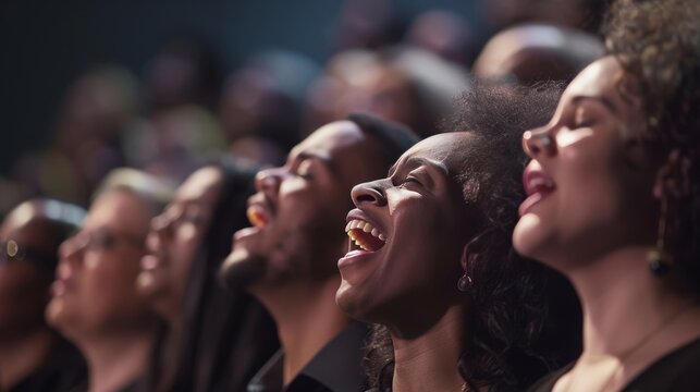 The powerful moment of a congregation singing hymns together, their voices united in a harmonious expression of faith and community.