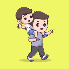 Cute father playing with son cartoon vector icon illustration
