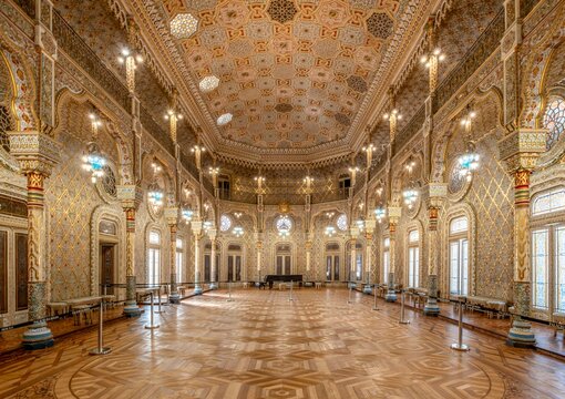 View of the Arab room of the Stock Exchange Palace (Pal&aacute;cio da Bolsa) in the city of Porto. Where events and activities are held throughout the year. Built by the city's Commercial Association.