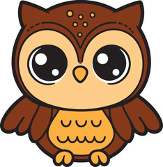 Owl 2D cartoon character clipart for children's book