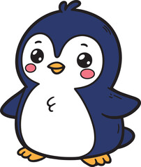 Penguin 2D cartoon character clipart for children's book