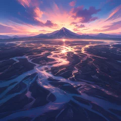 Fotobehang Awe-Inspiring Bird's Eye View of Rivers Cascading Through the Mountains at Dawn © RobertGabriel