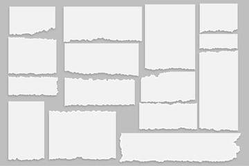 Set of vector torn paper scraps. Set of paper with ripped edges. White paper scraps, ripped notes paper. Vector EPS 10
