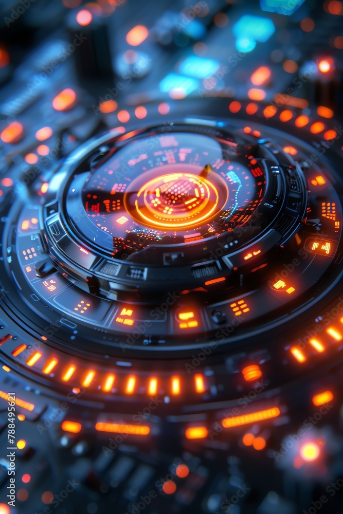 Aufkleber futuristic network control button gleaming under soft light, with intricate details resembling a hig