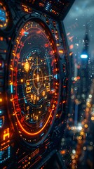 Obraz premium Futuristic smart city control center, monitoring and managing urban life, efficiency and safety