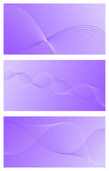 Set of abstract backgrounds with waves for banner. Medium banner size. Vector background with lines. Element for design. Brochure, booklet. Violet, purple color